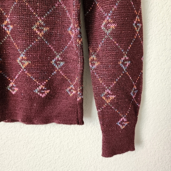 GIVENCHY SPORT x VINTAGE 80s maroon Logo Grapgic all over knit sweater rainbow L - Picture 8 of 9